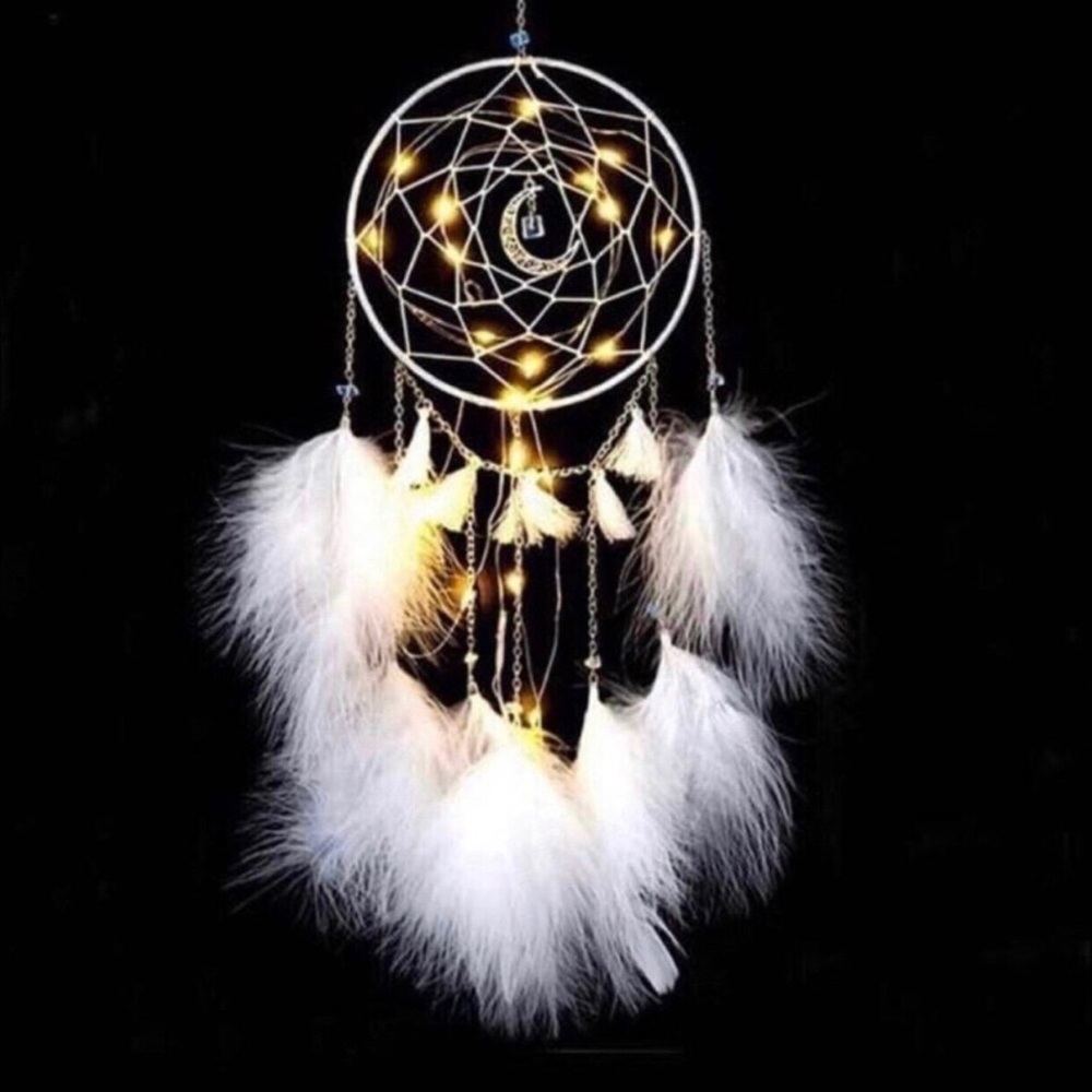 White Feather Dreamcatcher with LED Lights